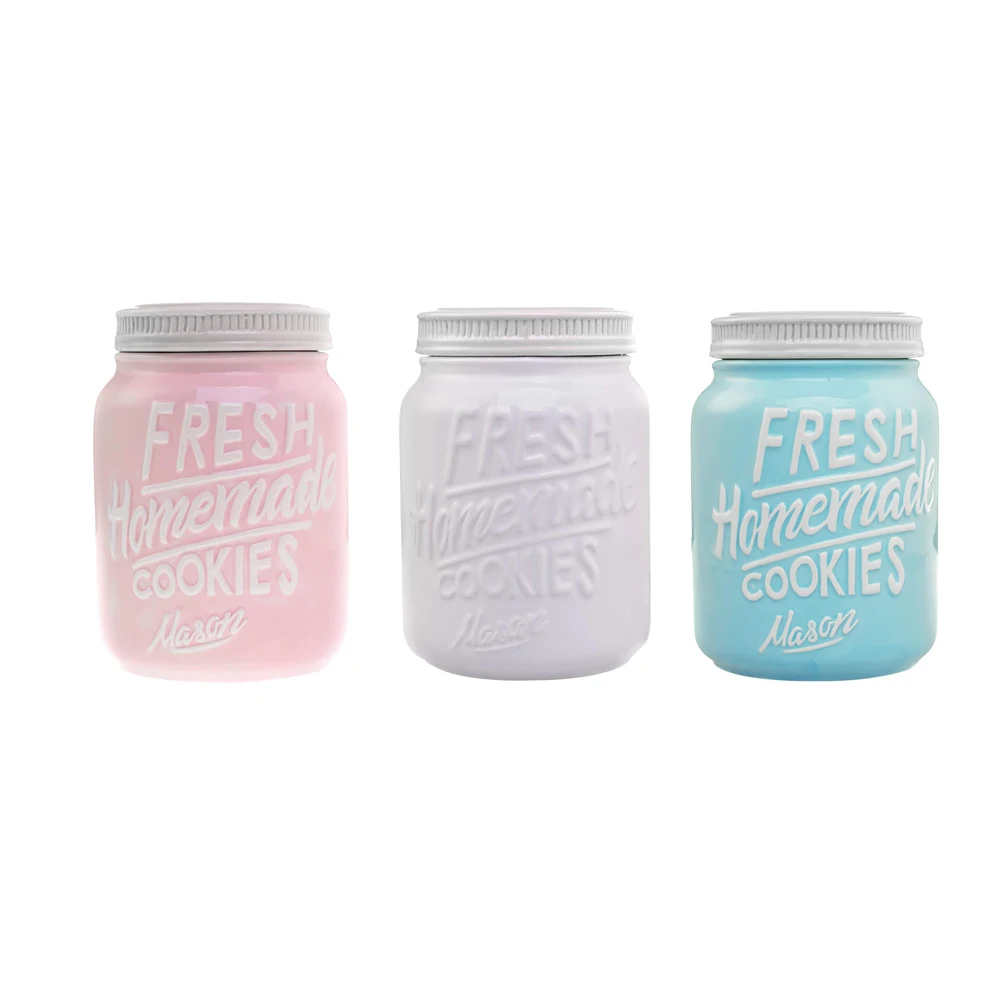 New Factory Custom ball mini retro small wide mouth Candy Ceramic pink Mason jar with lid