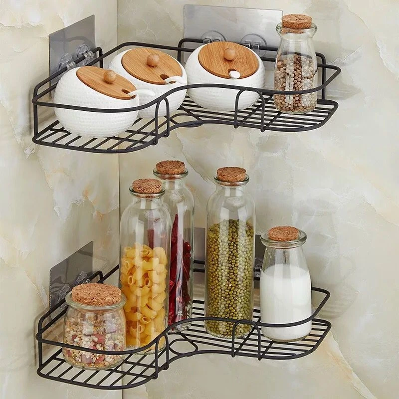 Punch-Free Iron Storage Shelves Corner Rack For Bathroom Shelf Bedroom Kitchen