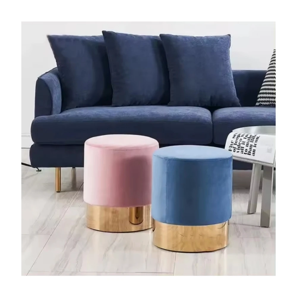 red green yellow velvet round seating metal legs footrest stool for living room stools and footstools storage
