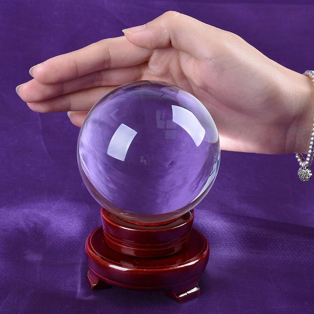 LONGWIN 80mm (3.1 in) Photography Crystal Ball Clear Contact Juggling Ball with Wooden Stand