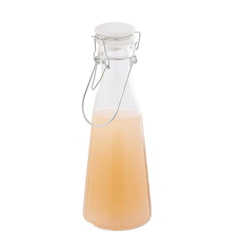 500ml 1000ml cone shape ceramic swing top cap glass carafe for milk fruit juice beverage