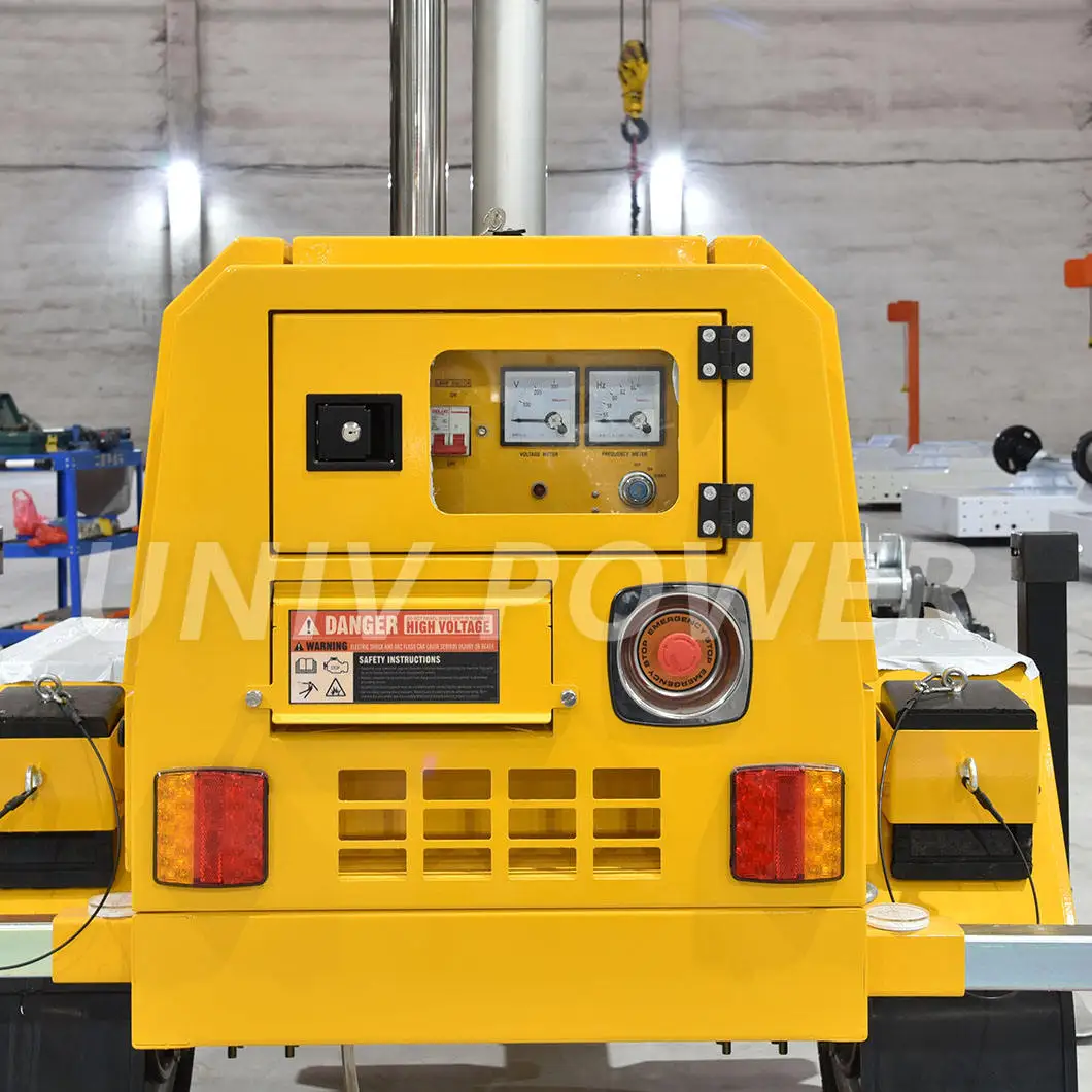 7m 9m mast 4x1000W Towable Mobile Light tower with 5kw 10kw Diesel Generator