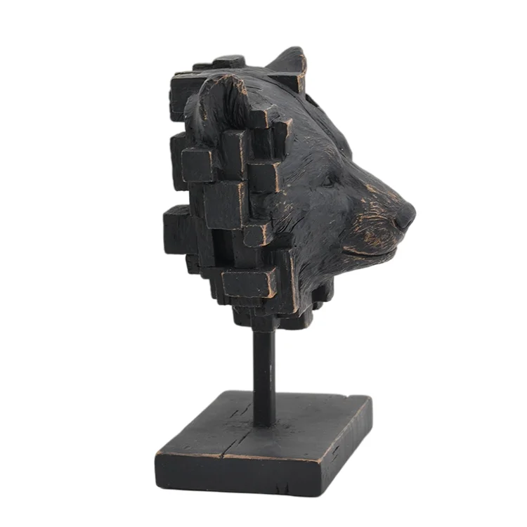 Home Furnishing Articles Design Black Bear Head Piece Figure Resin Statue