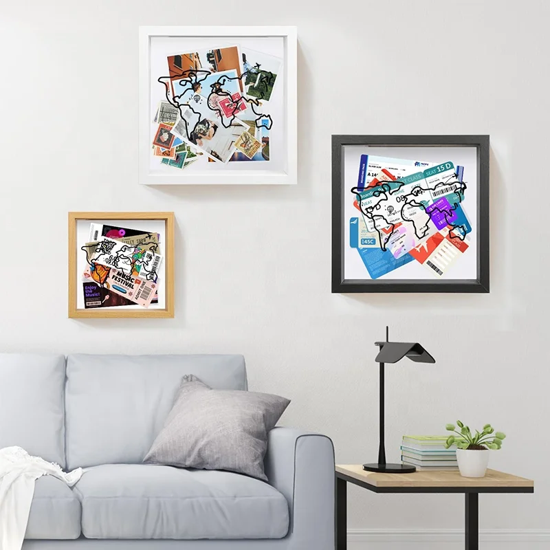 Adventure Archive BoxTravel Shadow Box with Slot, Loading Tickets Display Case Memories Travel Box Frame for Keepsake,