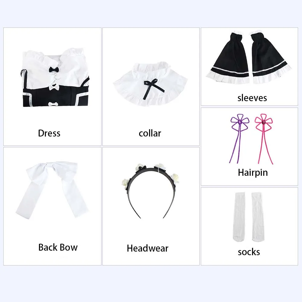 Girls Long Sleeve lolita Dress Anime Clothing Role Play Dress Outfit Maid Uniforms Rem Ram Cosplay Costumes