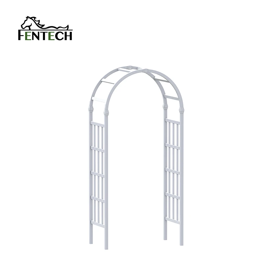 Fentech  Beautiful Wedding Arbor, White Vinyl PVC Plastic Garden Arbor with gate