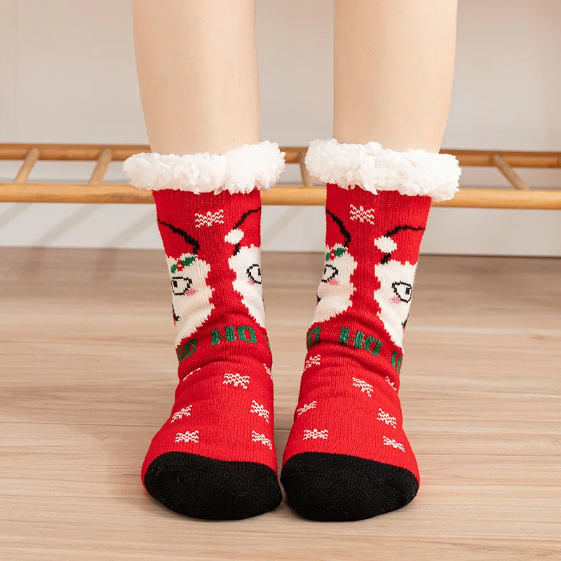 Female Male Christmas Slipper Socks Fuzzy Thick Warm Heavy Fleece Lined Winter Socks Christmas Stockings