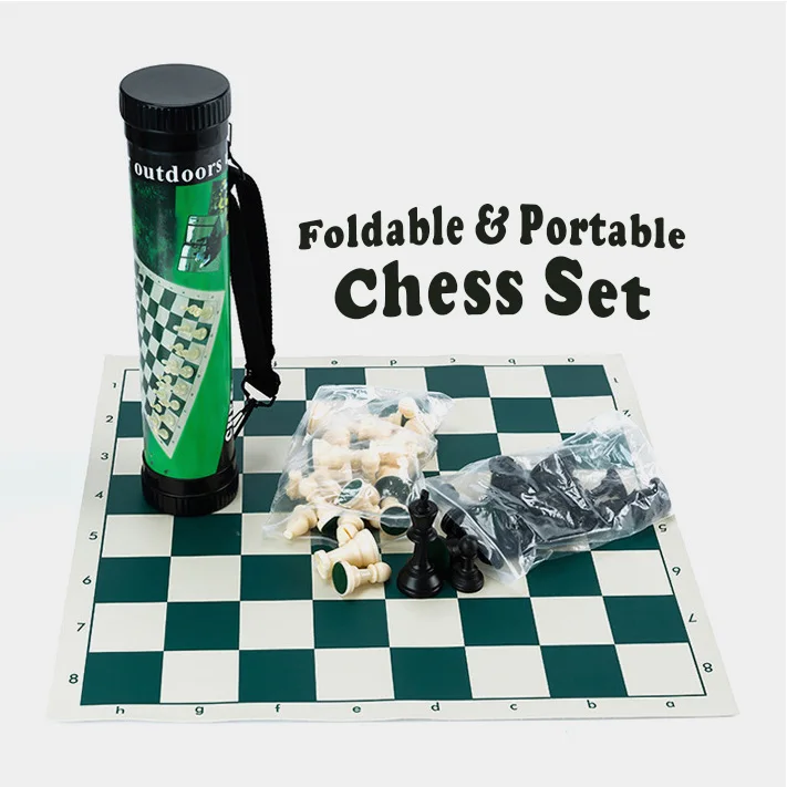 Wholesale Kids and Adults Portable 13.5 Inch Folding Roll up Chess Game Sets Chessboard Set PVC Chess Game Set with Carring Bag