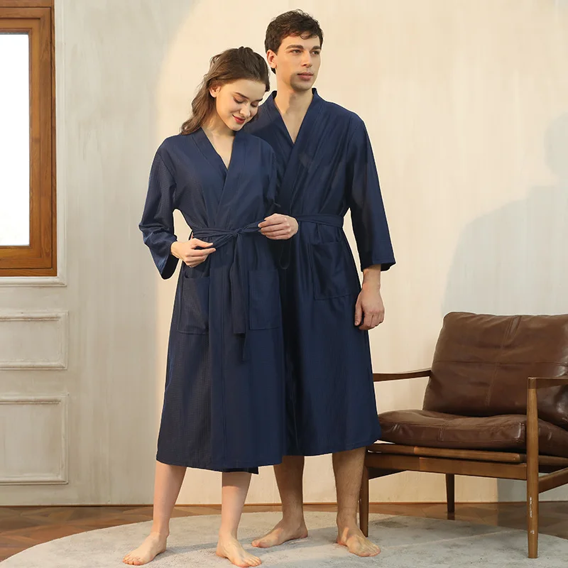 100% polyester Luxury Thin Soft House Bath robe Unisex Knit bathrobes For Women Quick Dry Shower Lightweight Waffle Robes