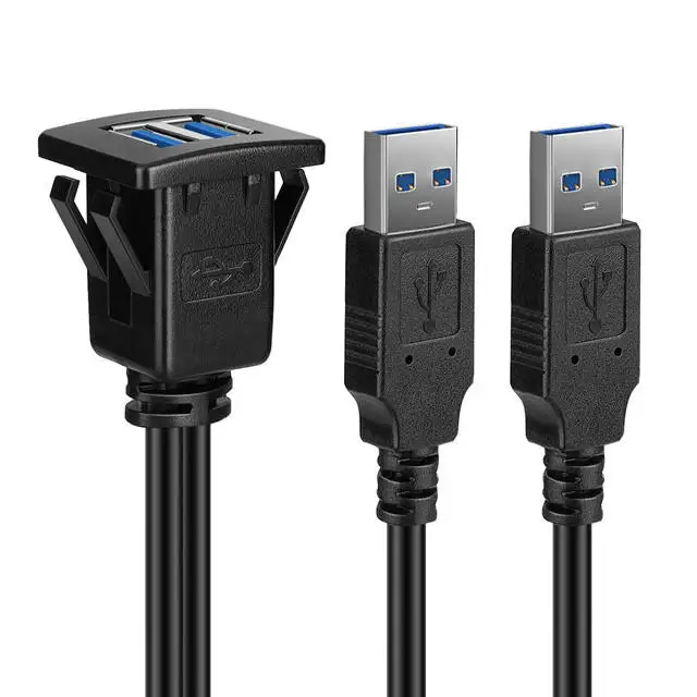 12V 24V Surface Panel Car Dashboard Square Flush Mount Dual Usb Extension Cable Usb For Car Dashboard