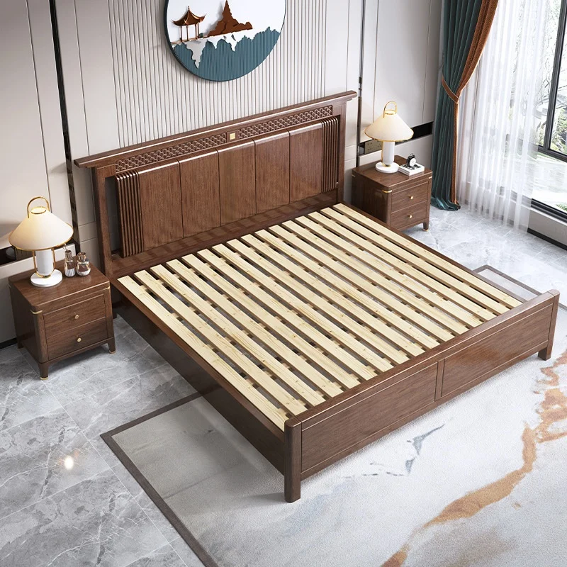 Solid wood bed double queen king size bedroom furniture wooden beds
