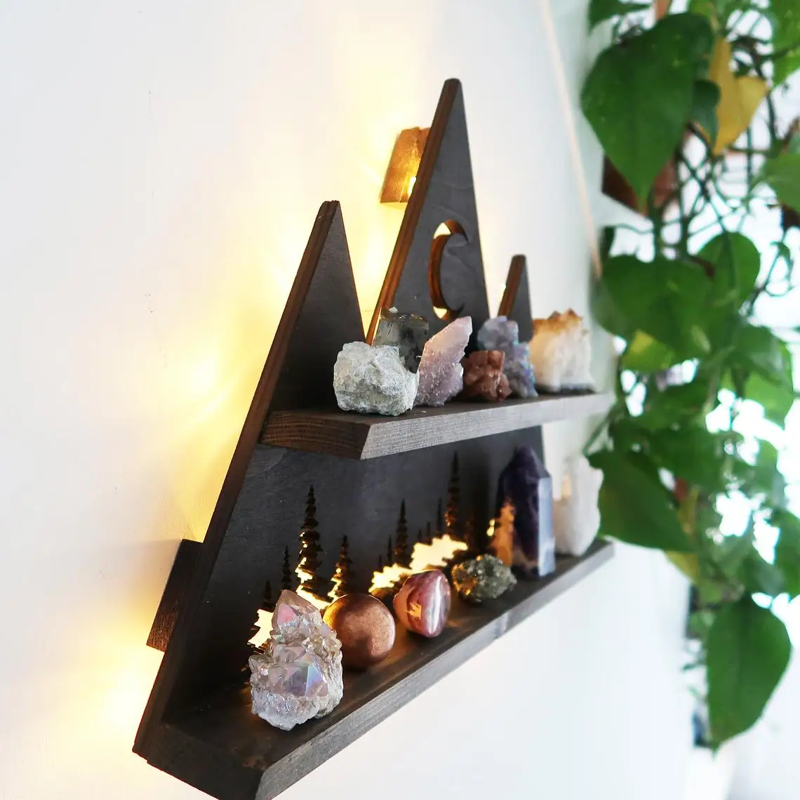 Деревянная треугольная полка, горная полка, дисплей с Луной