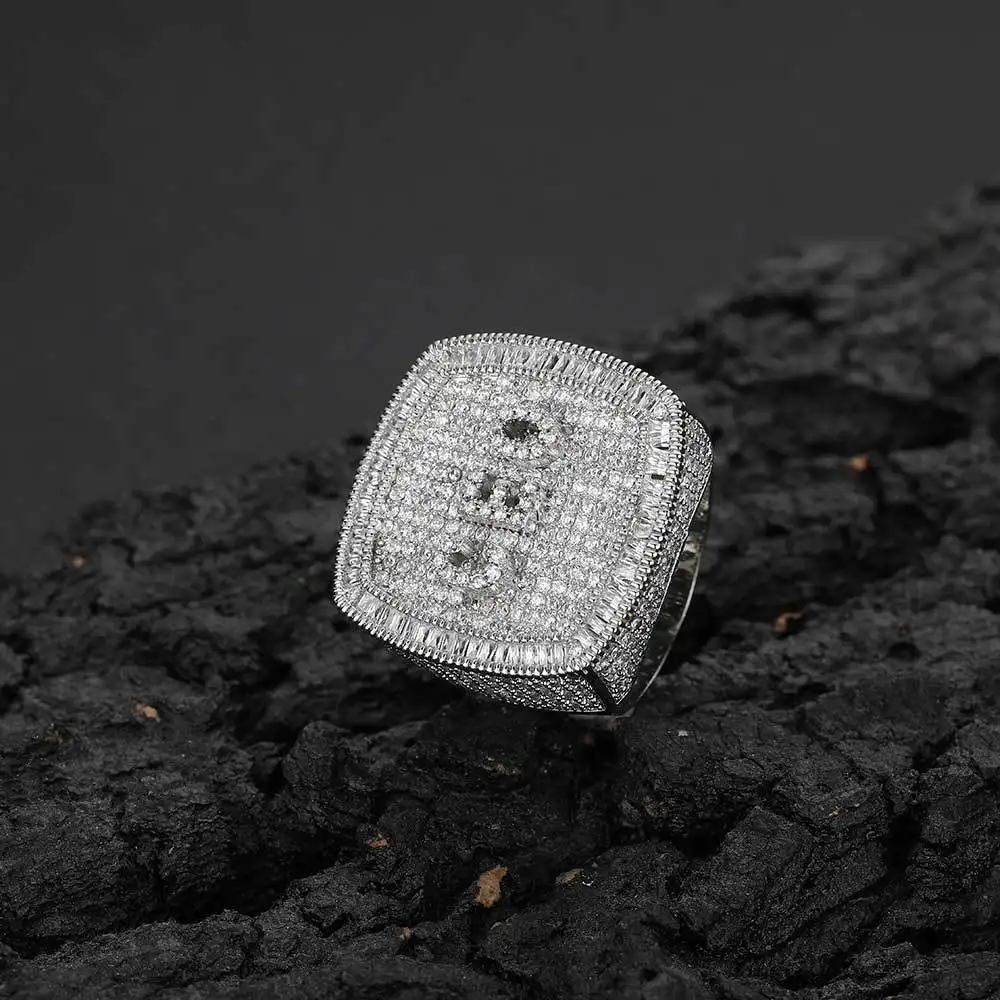 Custom Name Big Hip Hop Iced Out Diamond Rings 18K Gold Plating Bling Zirconia Large Ring For Men