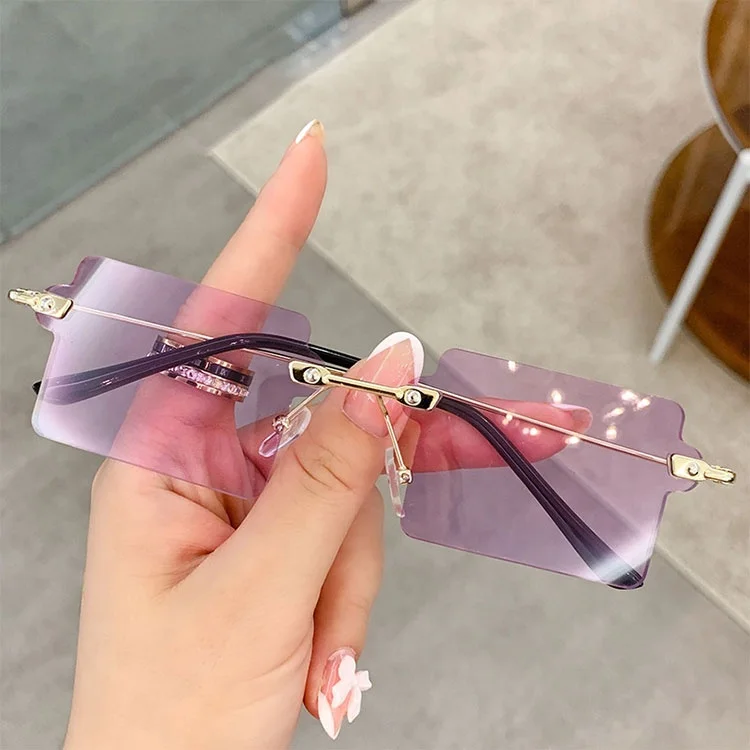 Women Fashion Shades Uv400 Super Sunglasses Trendy Rimless New Sunglasses for Summer 2022