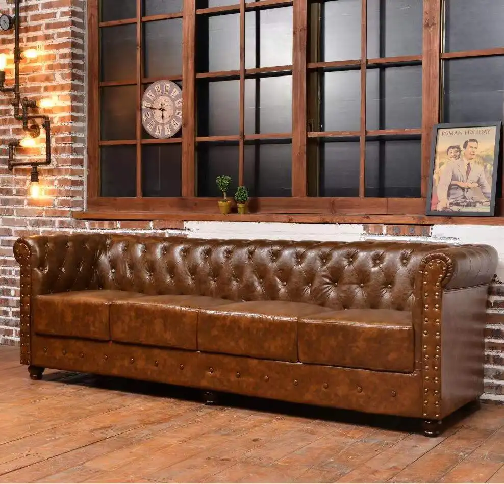 Роскошный комплект диванов chesterfield из зернистой кожи для гостиной американский диван на пуговицах Винтажный Зеленый