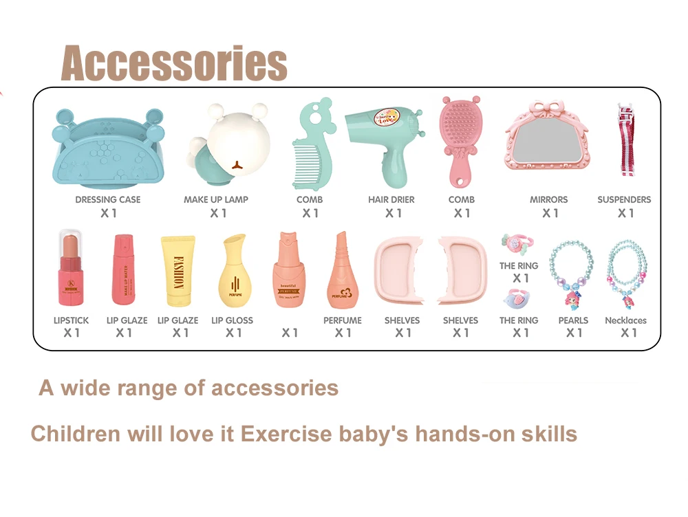 Hot Sale Pretend Play Cosmetics Make Up Toy Set Girls Make Up Kits Play House Toy Kit Portable Backpack With Light