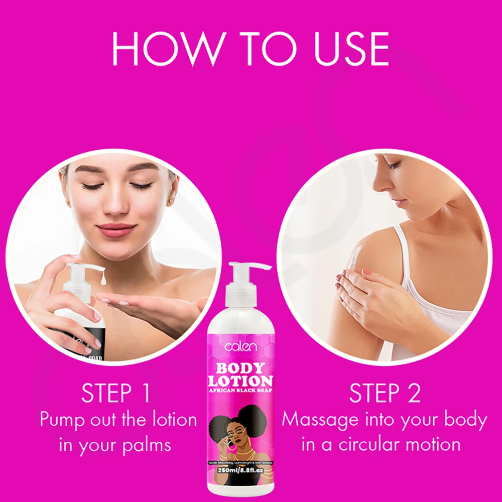 Oalen OEM ODM 250ml Brightening and Fading Dark Spots African Black Soap Hydrating Body Lotion