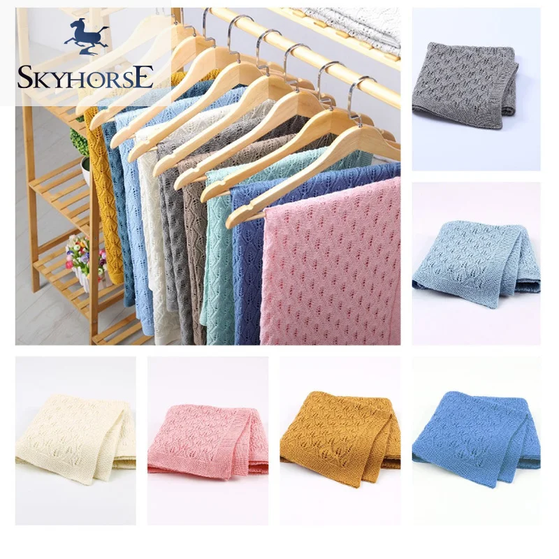 75*100cm Cotton Baby Bath Blanket Knit Baby Blanket Solid Baby Knitted Blanket