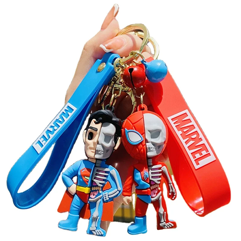 Latest 3D promotion gifts semi-anatomical super hero Hulk Bat man Super Spider man iron man keychain PVC Plastic Key chains