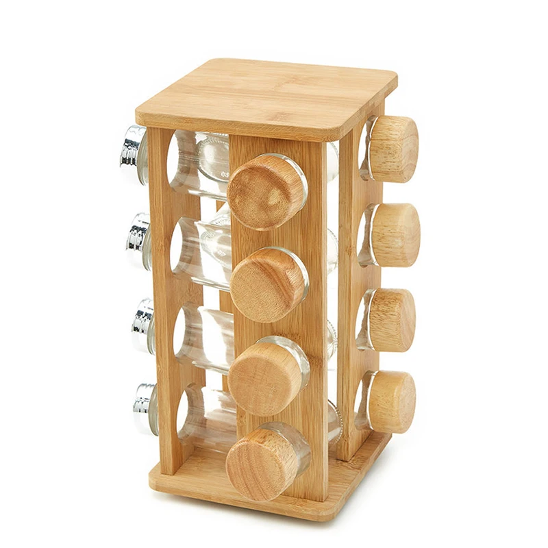 Spice rack bamboo spice rack rotates Organizer for convenience Kitchenware