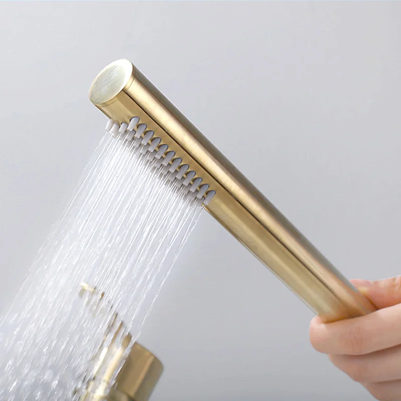 Brass Shower Head 3 Holes Hot And Cold Brushed Nickel Gold Bathtub Faucet Simple Shower Set B1560