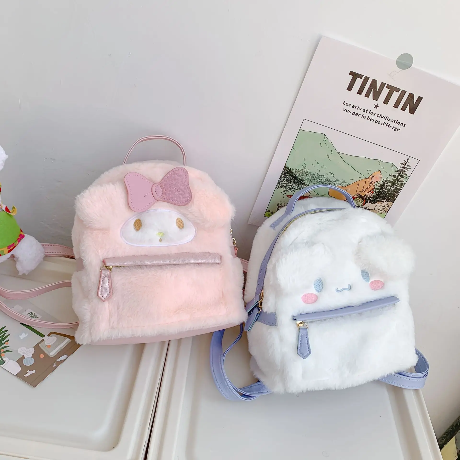Cinnamon Roll Sanrioed Backpack Cute My Melody Bag Soft Girl Stuffed Animals Loungefly Sanrioed Backpacks