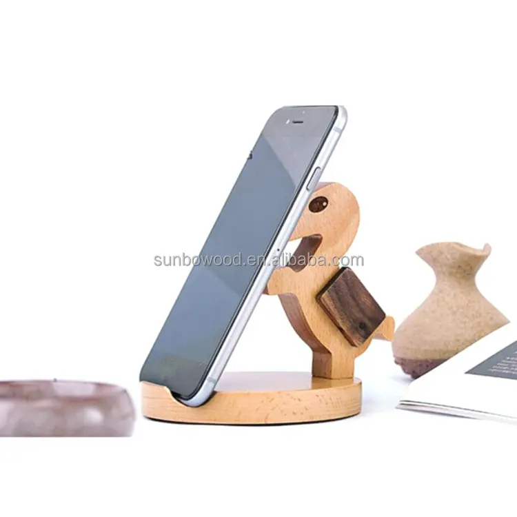 Simple business gift wooden  mobile phone holder  laser company logo  custom phone holder wood