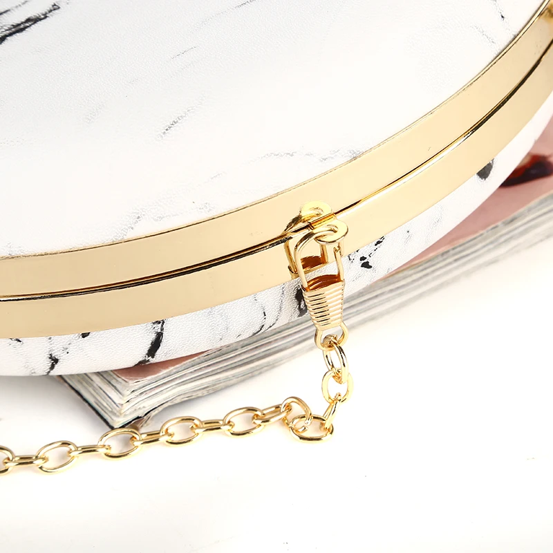 
New Deign Marble Vein Fashion PU Leather Round Shape Evening Clutch Bag Metal Frame Clutch Bags Wedding Party Purse 