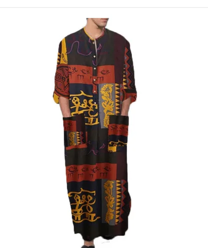 Hot Selling Cotton Khamis Arab Islamic Clothing Daffah Robe Stripe Thobe Men Muslim Abaya Moroccan Thobe With Pocket