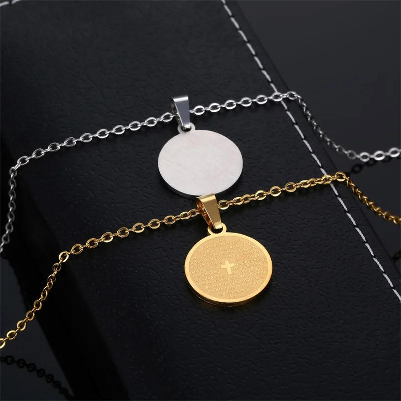 Wholesale Fashion Simple Round Pendant Necklace Letter Cross Necklace Jewelry Gift Accessories
