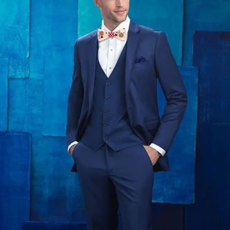 Male and female dandelion carved solid wooden bow tie set explosion celebration gift