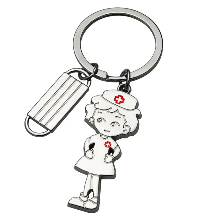 Factory Price EMT Nurse and Doctor Cylinder Needle and Stethoscope Medical Metal Keychain