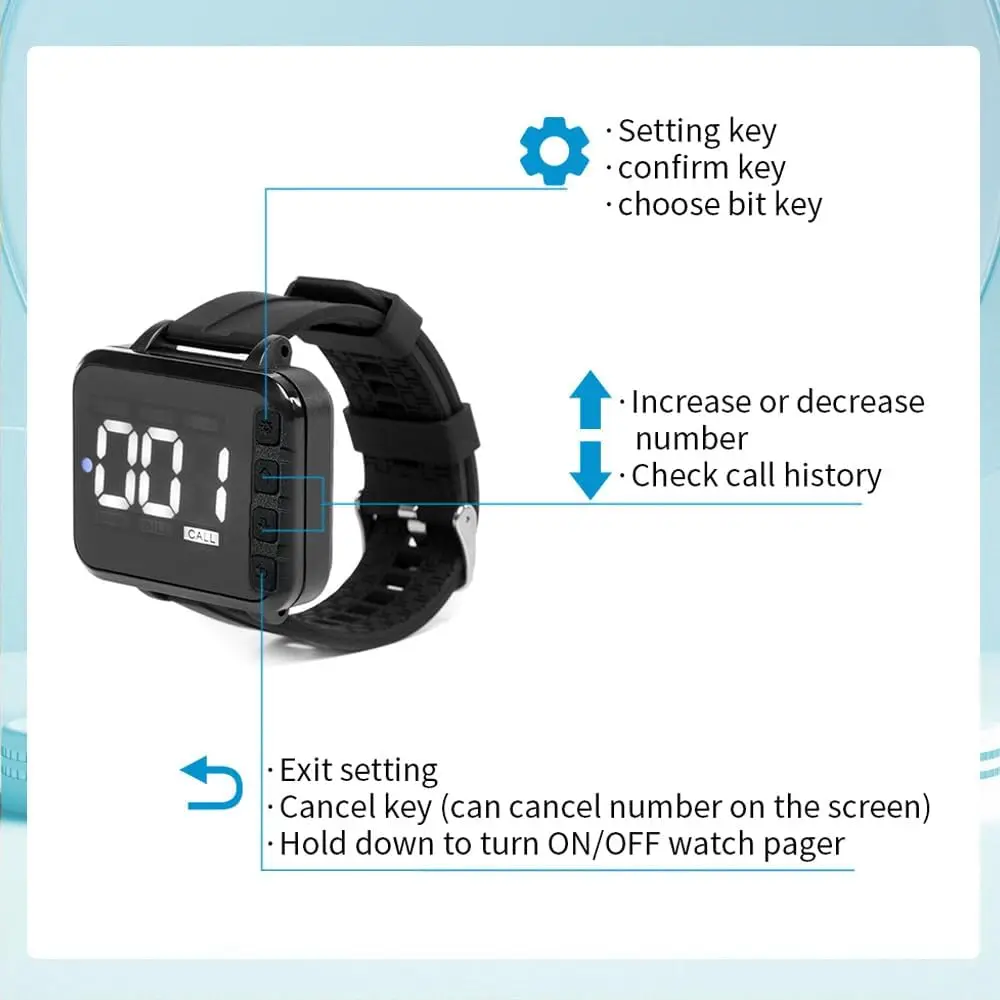 Wireless Waiter Service Call System Restaurant Wrist PagerTable Call Service Push Call Button