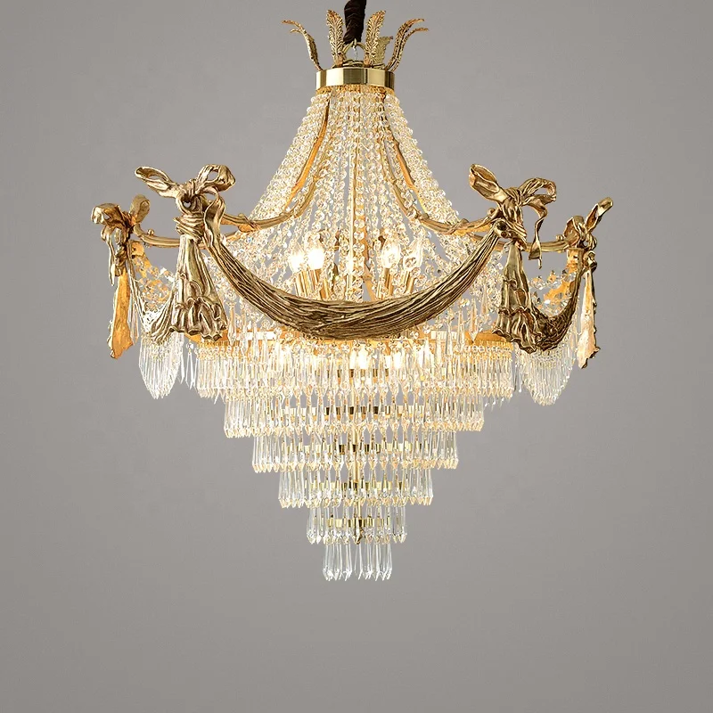 Crystal Pendant Lamp Chandelier Lighting High Wall Ceiling Mount LED Brass French Empire CE Antique Hotel Villa Custom Luxury 12
