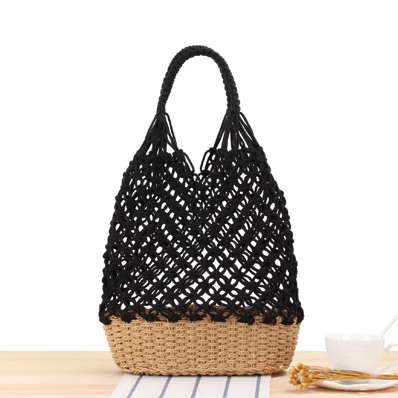 Fashion Popular Women Hand-woven Cotton Crochet Summer Beach Bag Handmade Woven Tote Shoulder Bag
