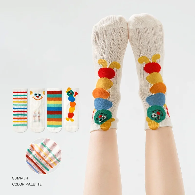Summer Fun Breathable Mesh Children Socks Custom Cartoon Cute And Childlike Crew Children Socks