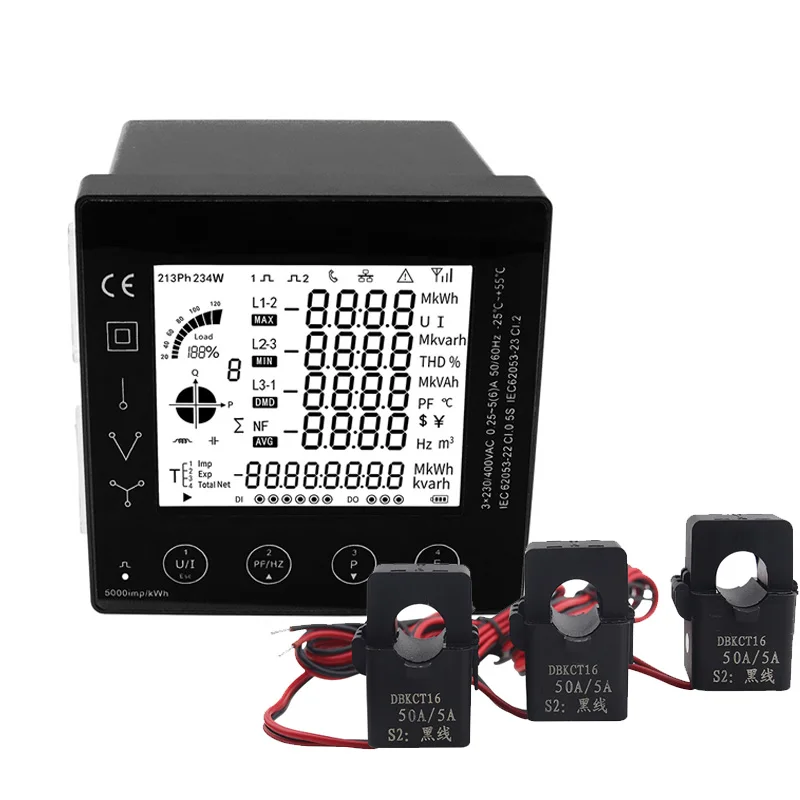 96*96mm RS485 Modbus RTU With Current Transformer 5A CT Connect Multi-function Power Panel 3 Phase Energy Meter Smart Multi-Rat