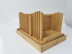 Bread slicing guide Adjustable Foldable Nature Thickness Crumb Catcher Tray Wood Bamboo Bread Slicer with knife
