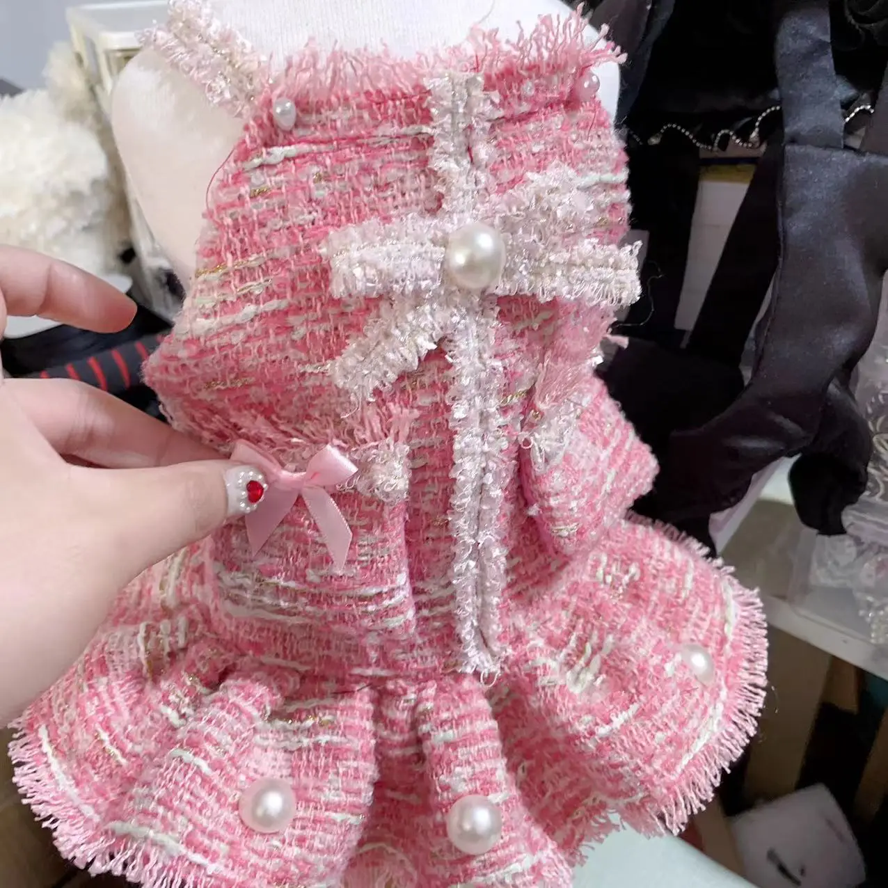 Best quality wholesale summer miss luxury brand fashion pink bowknot small designer pet dog clothes
