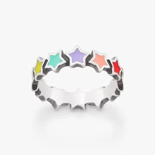 Wholesale Simple Enamel Rings 925 Sterling Silver Ring Enamel Mosaic Stars Hearts Ring For Women