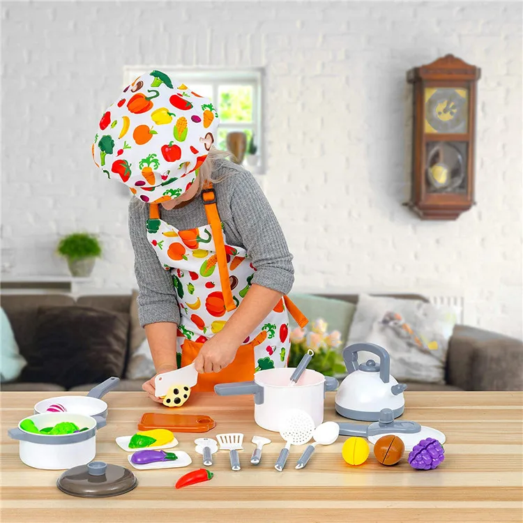 Colorful Polyester Durable Kids apron and chef hats Kids apron baking set dress up costumes for chef role playing game