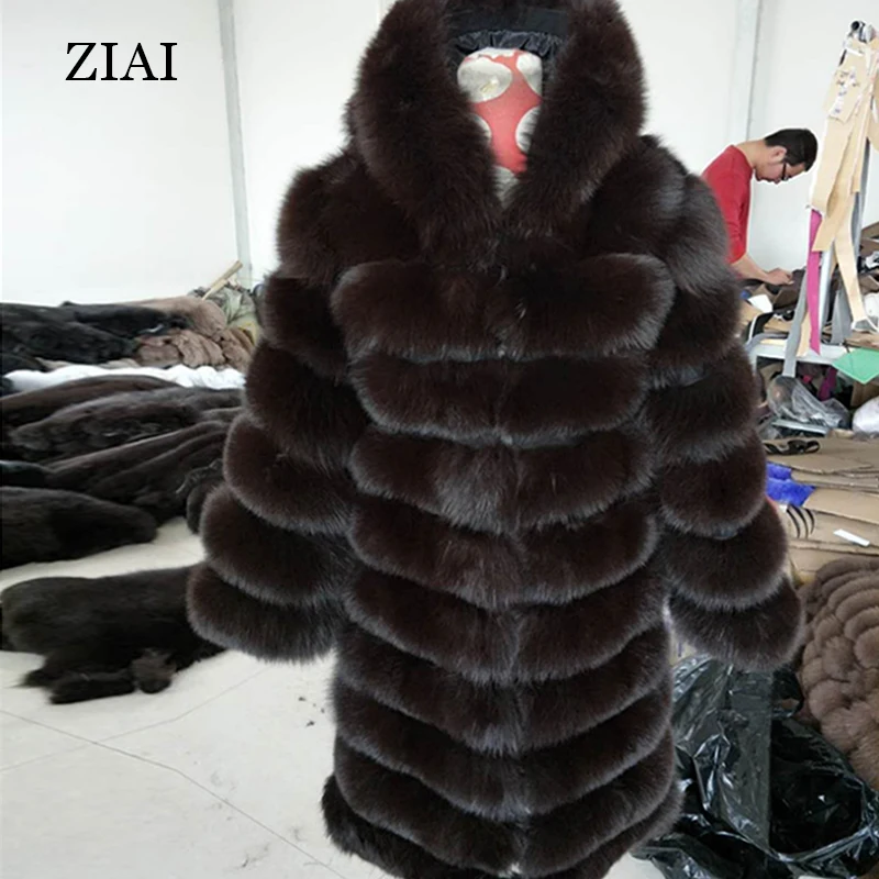 Hot selling fashion genuine long fur coats winter customized european style fur jackets women real fox fur hooded coat