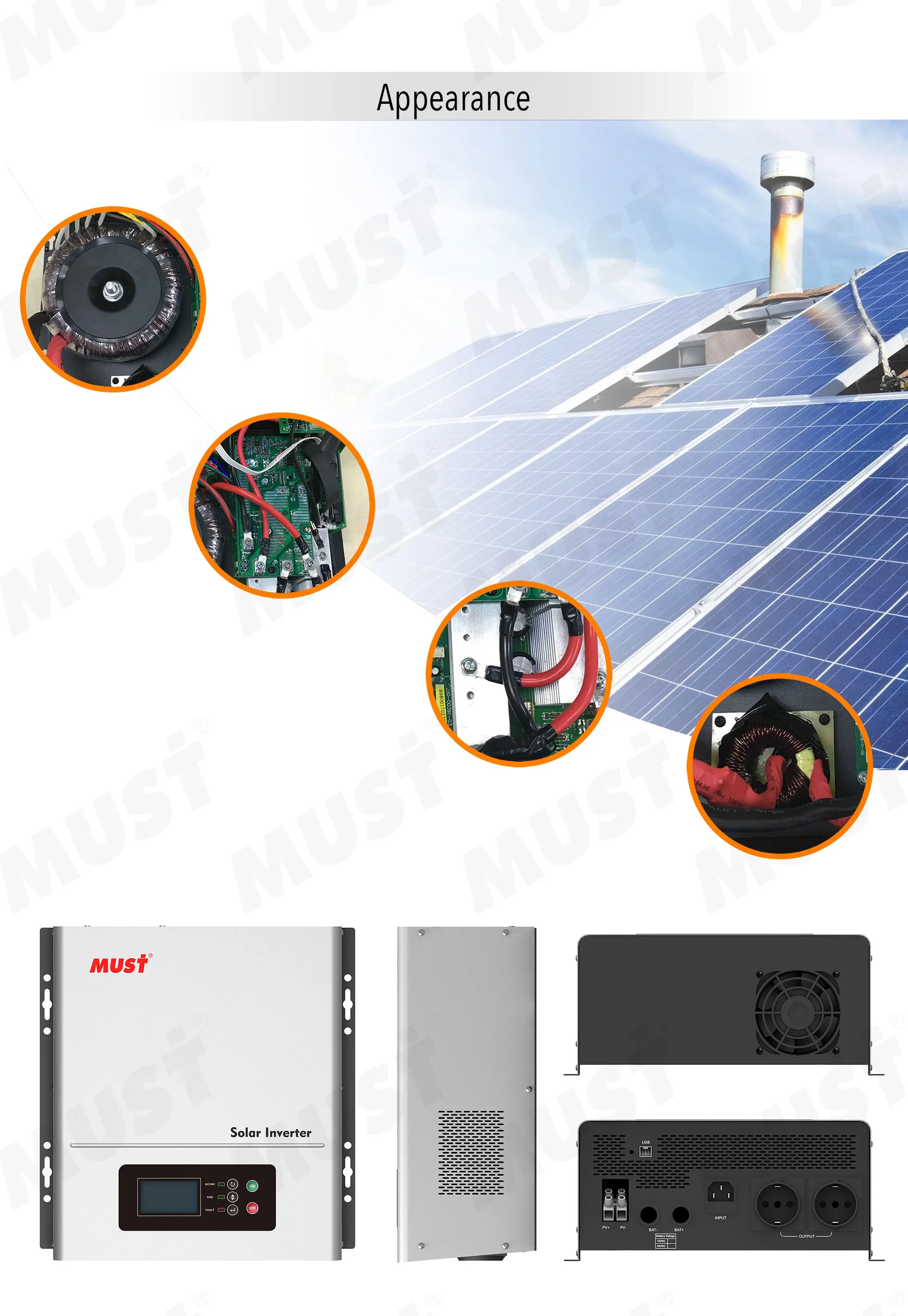 MUST ISO 9001 SGS certificate pure sine 1kw off grid solar power system