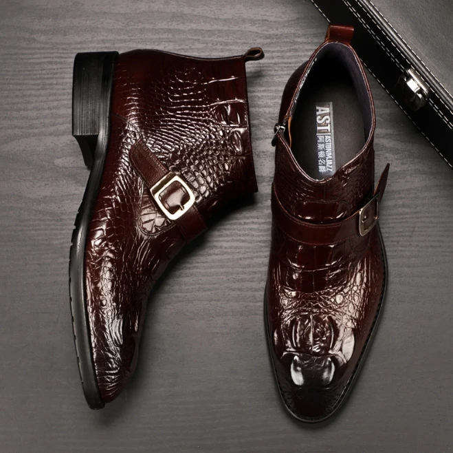 up-1604J high quality men genuine  leather shoes handmade leather dress shoes men ankle boots 46size