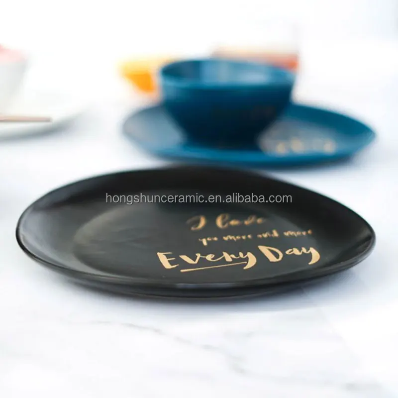 Nordic creative ceramic tableware with gold text western dishes matte gold triangle plate
