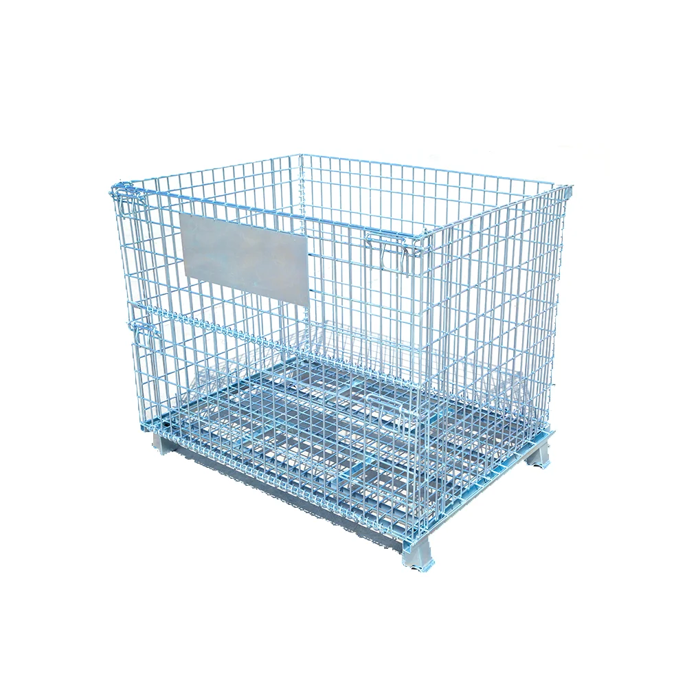 Collapsible storage folding stacked warehouse steel metal wire mesh pallet stillage cage
