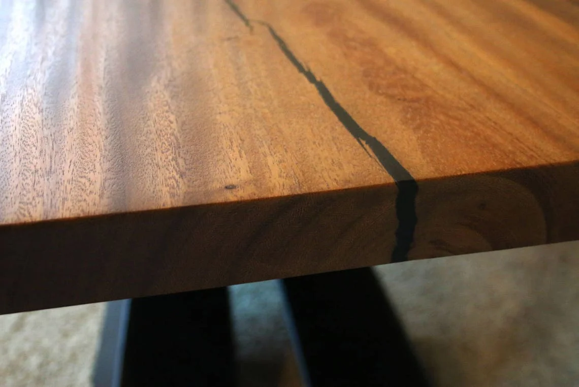 Mid Century Modern Furniture Dinner Table Wood Slab Dining Table Solid Walnut Live Edge Black Metal Legs