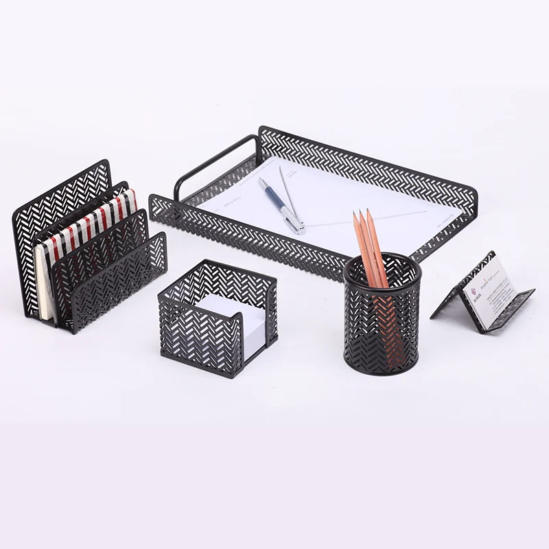 
3 pieces flower pattern metal office desktop stationery 
