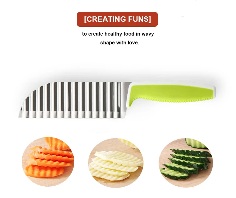 6 Inch  Kitchen Knife Stainless Steel Wavy Blade Vegetable Cutting Tools French Fries Cutter with Nylon Handle