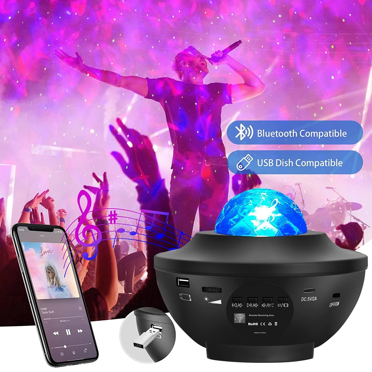 Projection star bowl USB Bluetooth music rotary projector